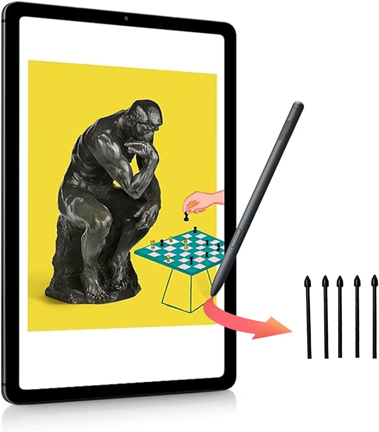 Paquete de 5 puntas de repuesto negras Tab S6 Lite para bolígrafo compatibles con Samsung Galaxy Tab S6 Lite, puntas de repuesto + 1 pinza