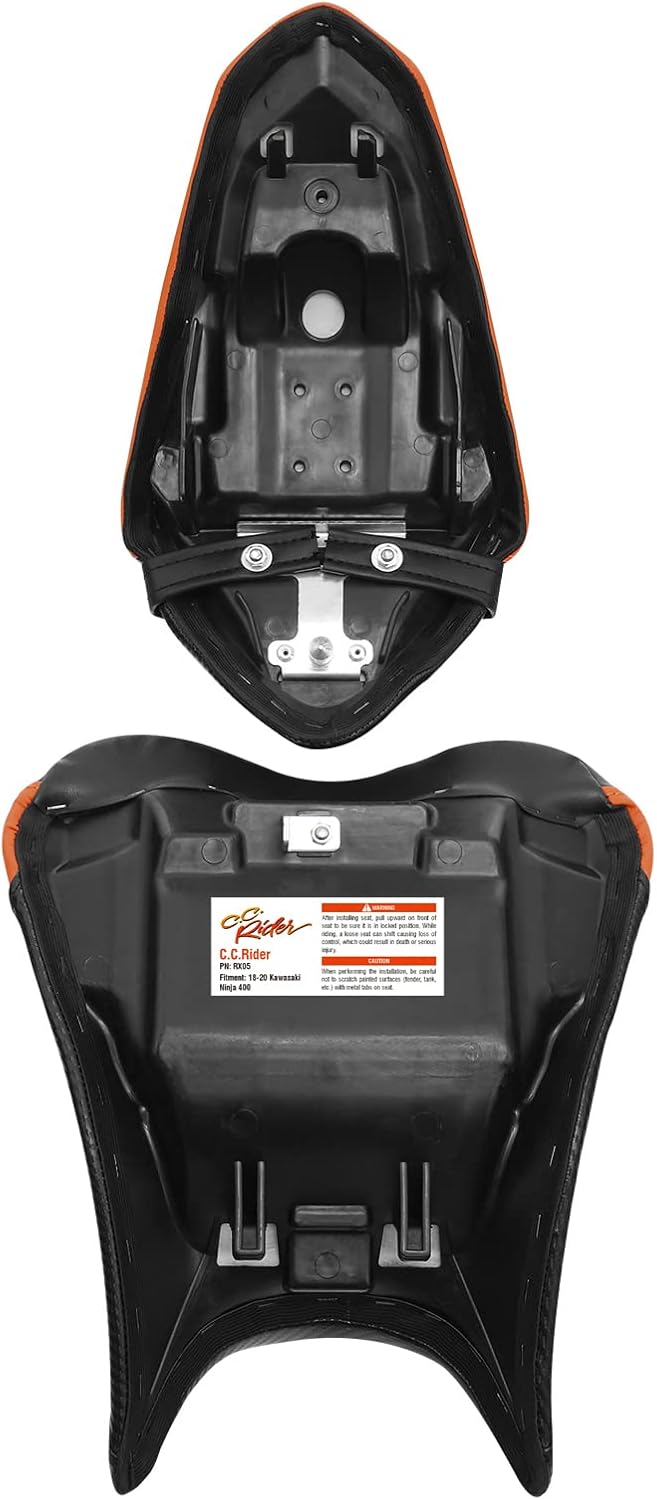 TCT-MOTORPARTS Cojín de asiento de conductor y pasajero Pillion FFit para Kawasaki Ninja 400 2018-2024 Z400 2019-2024 (negro + naranja)