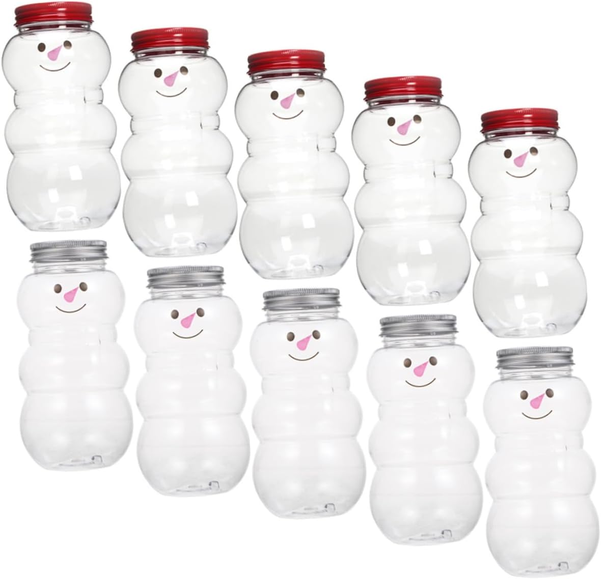 NOLITOY 10 tarros de boticario para bebidas, botellas de plástico con tapas, organizador de refrigerador, botella de muñeco de nieve, botella