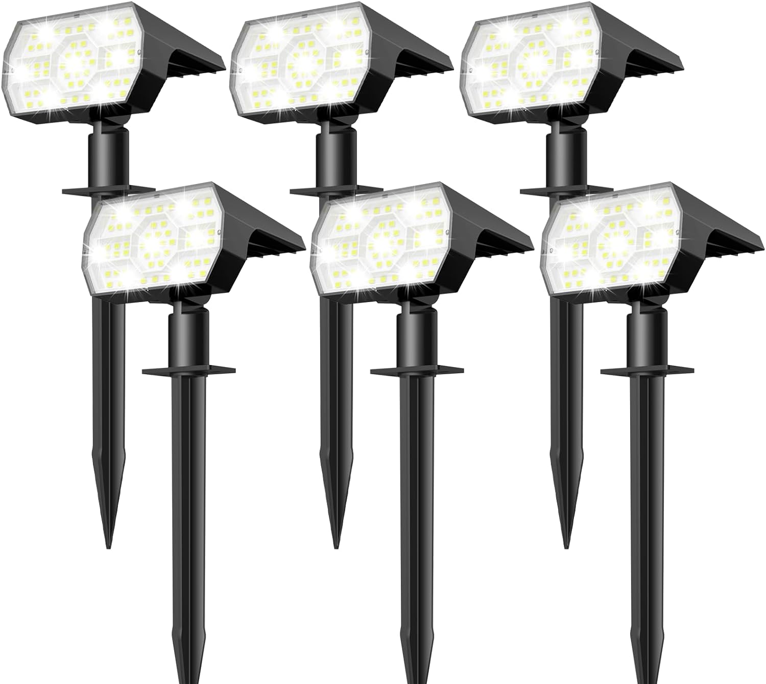 NYMPHY Solar Lights Outdoor Waterproof IP68, 56 LED 3 Lighting Modes Solar Powered Garden Yard Spot Solar Lights for Outside Landscape- 6 Pack (Cool