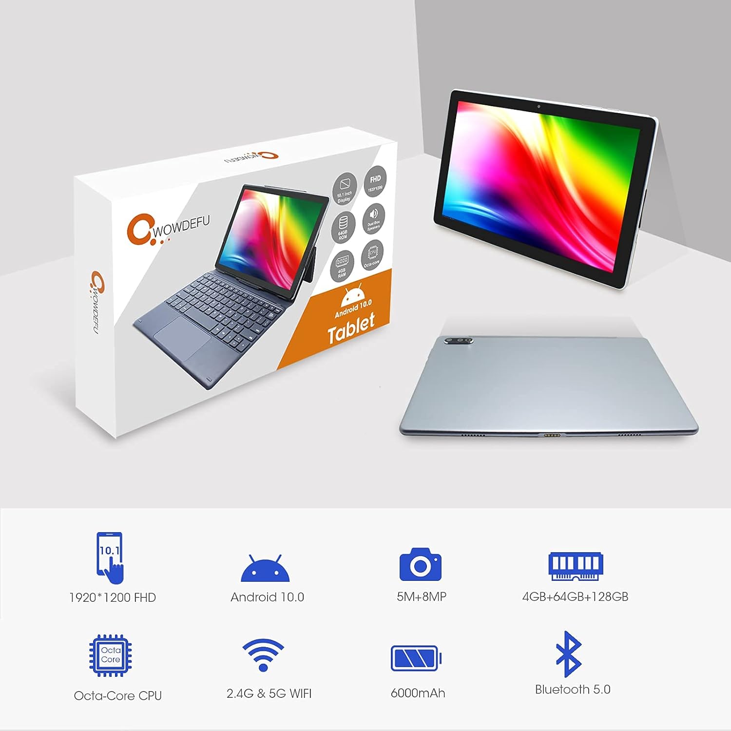 Tablet de 10 pulgadas con teclado, 4G LTE Android 10 Tablet procesador Octa-core, 1920×1200 Full HD, 4GB RAM 64GB ROM, tableta 2 en 1 con lápiz