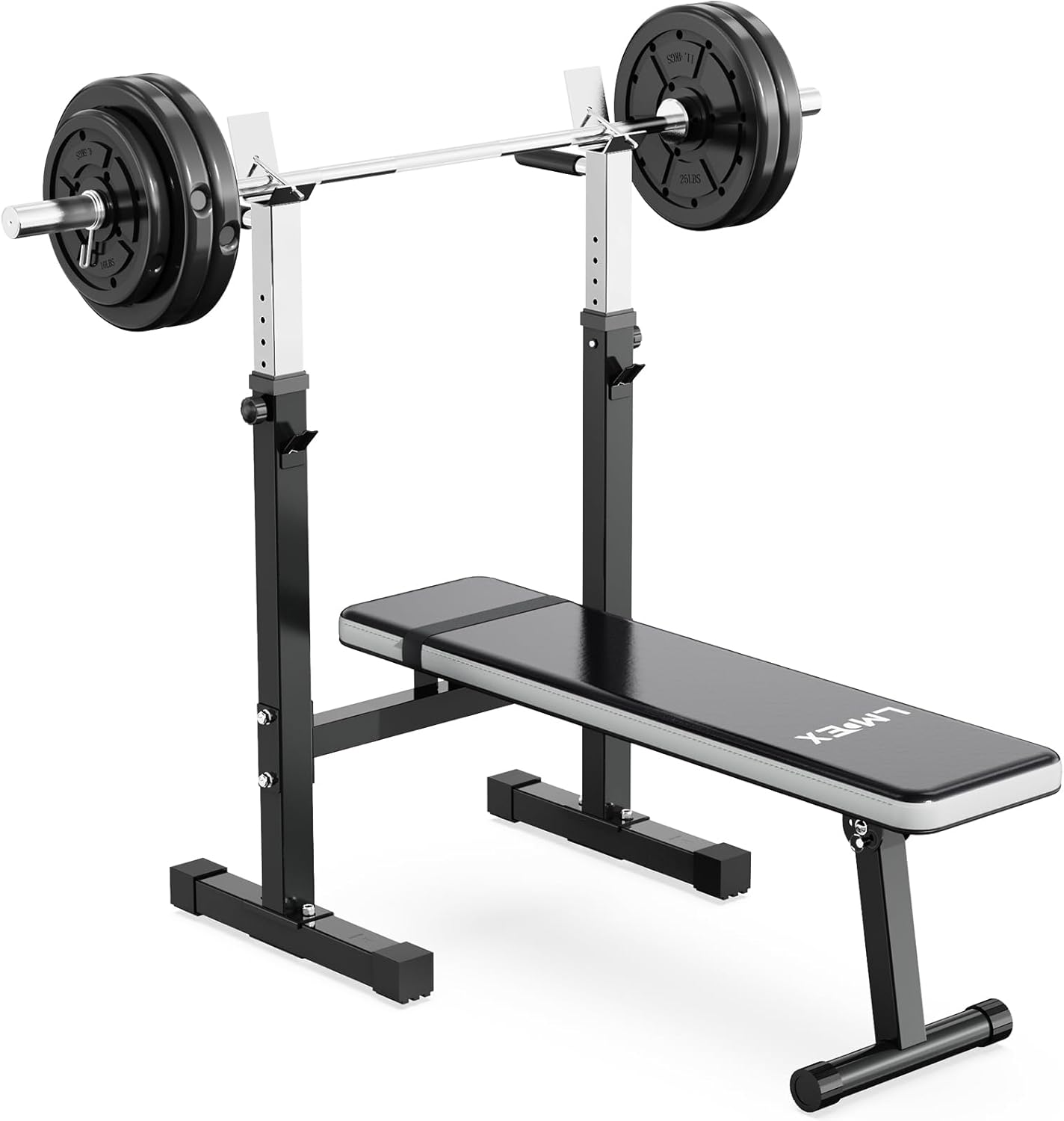 Lmdex Prensa de banco de peso ajustable con estante para sentadillas, estación de inmersión multifunción plegable para entrenamiento de cuerpo