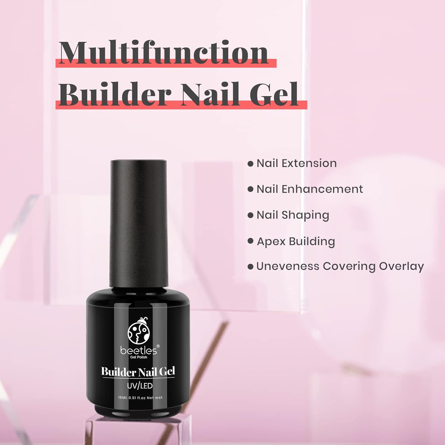 Beetles – Kit de esmalte de uñas de gel 5 en 1, fortalecedor y gel de esmalte de uñas en gel, 2 piezas de 0.5 onzas líquidas, color blanco y negro,