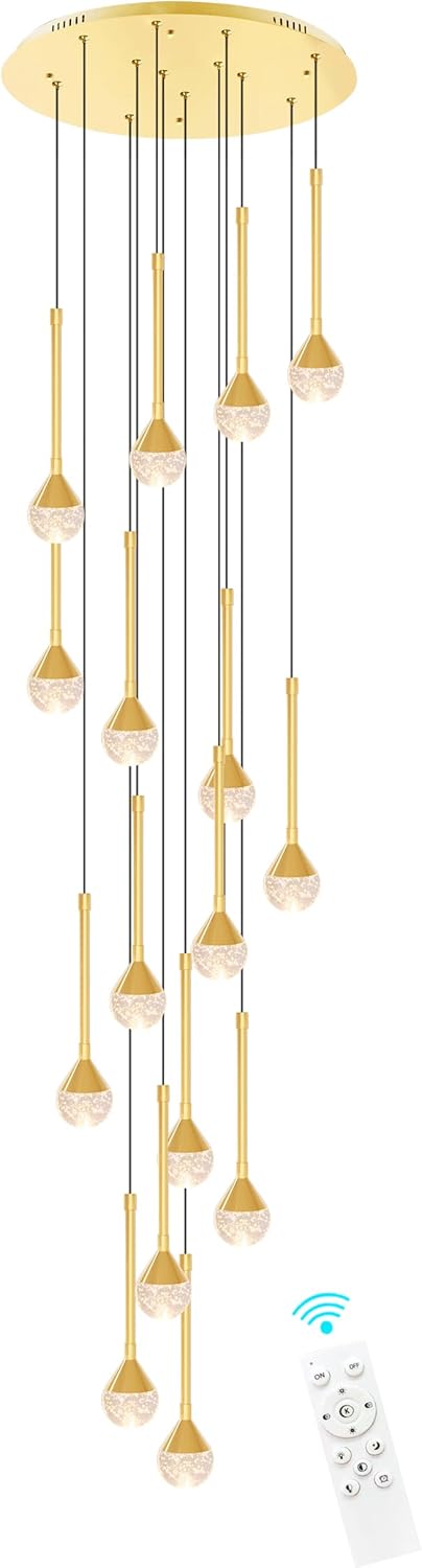 Candelabros de 16 luces para sala de estar de 137 pulgadas, luces LED de techo alto, lámpara de entrada, colgantes de cristal, lámparas de techo