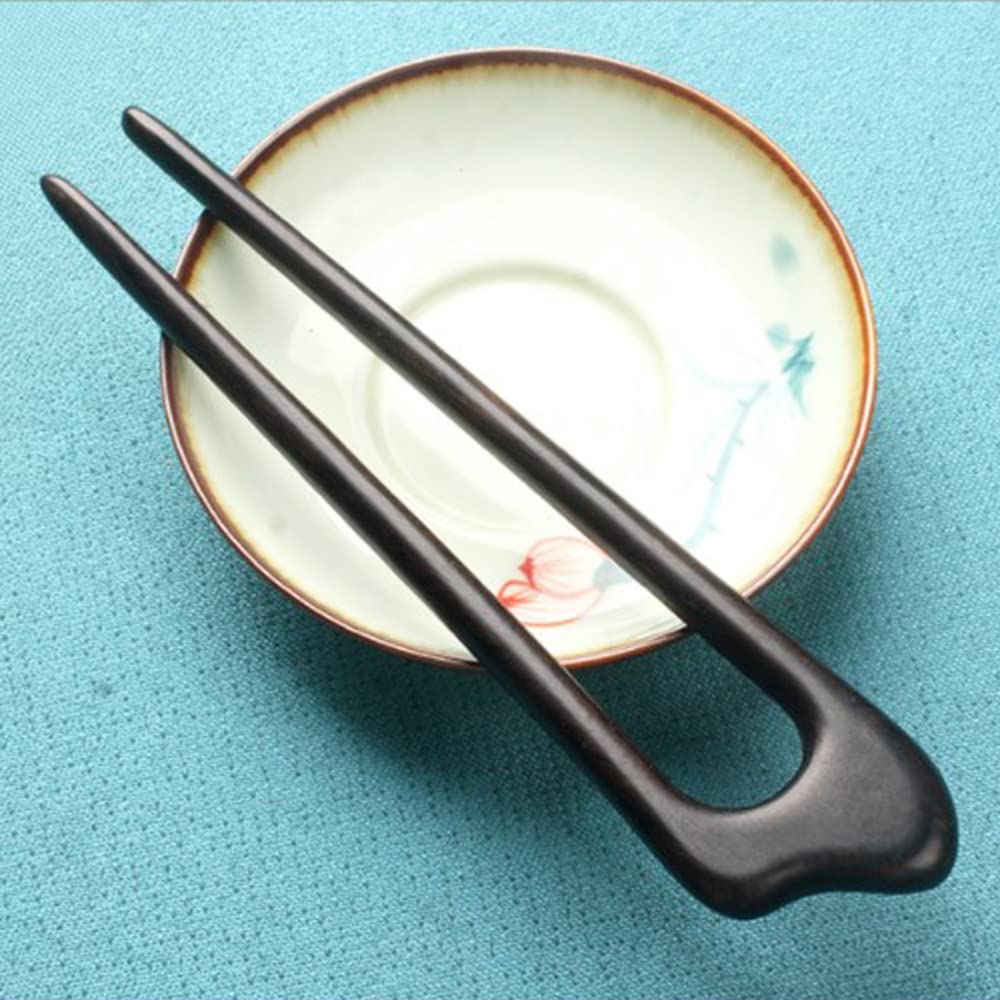 Tenedor de madera para el cabello, horquilla de ébano de 5.8 pulgadas para cabello largo, palillo francés hecho a mano, pinza para el cabello en