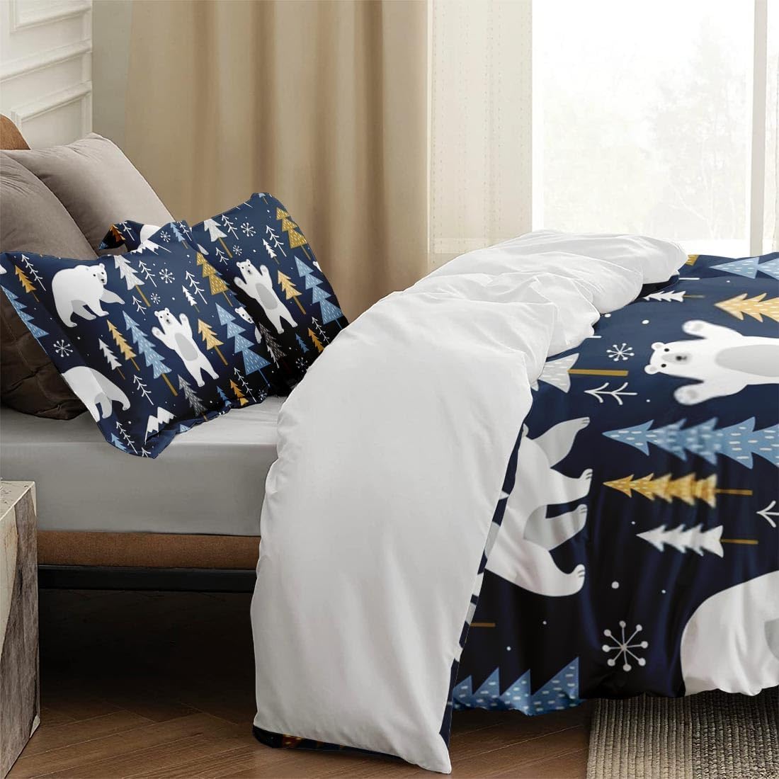 Juego de funda de edredón, bonito juego de ropa de cama de pino de osos para niños y adultos, decoración de dormitorio, juego de funda de edredón