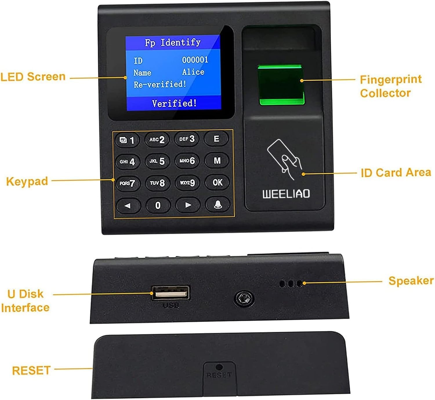 WEELIAO Máquina de asistencia de tiempo, huella dactilar, contraseña, reloj de tiempo para empleados con escaneo de dedos, RFID y perforación de PIN
