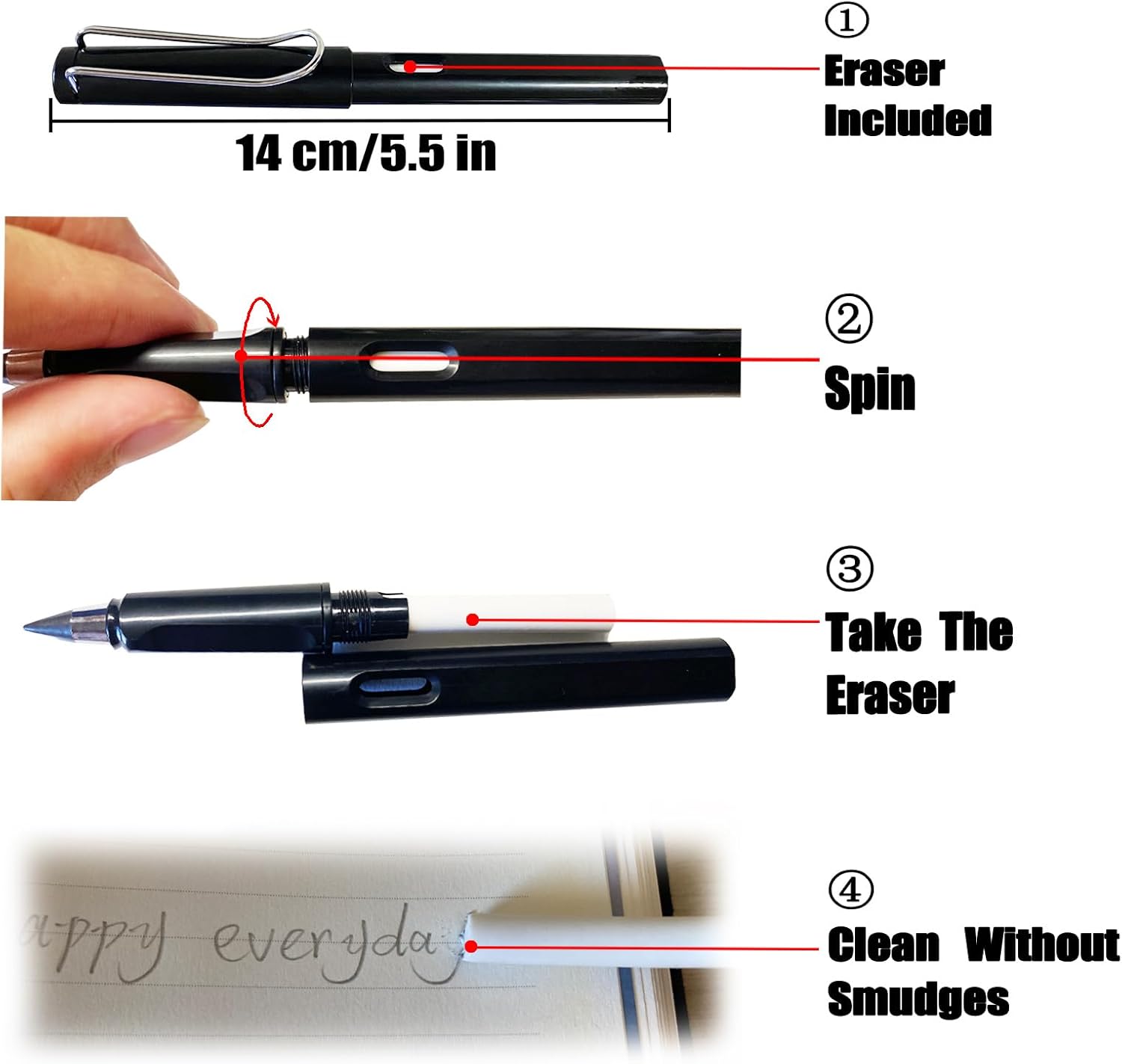 Lápiz Forever de 6 colores con borrado, lápiz infinito de larga duración que nunca necesita afilado, colorido lápiz infinito con 6 piezas de plomo