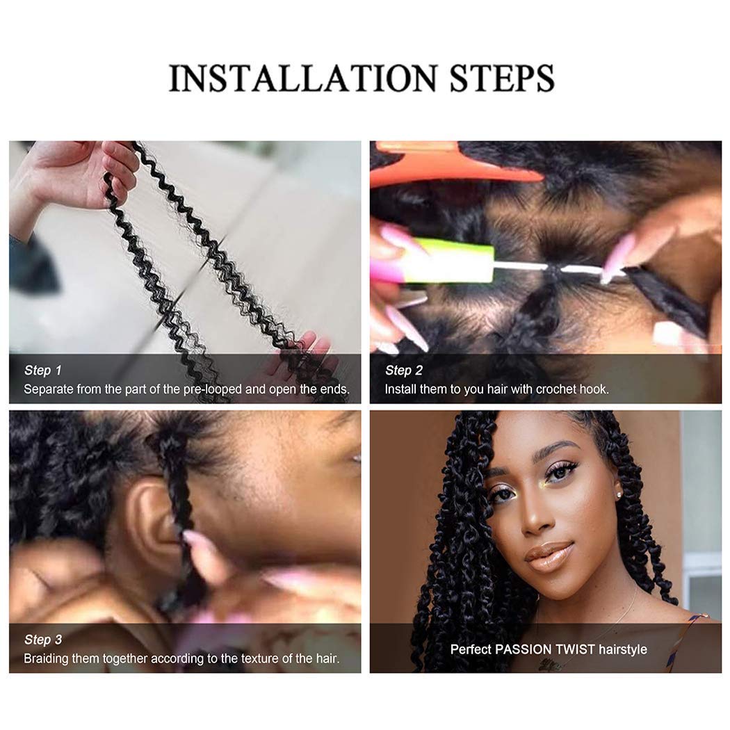 8 paquetes de extensiones de cabello rizado de 18 pulgadas, Passion Twist, con ondas de agua, crochet, ombre, para trenzar