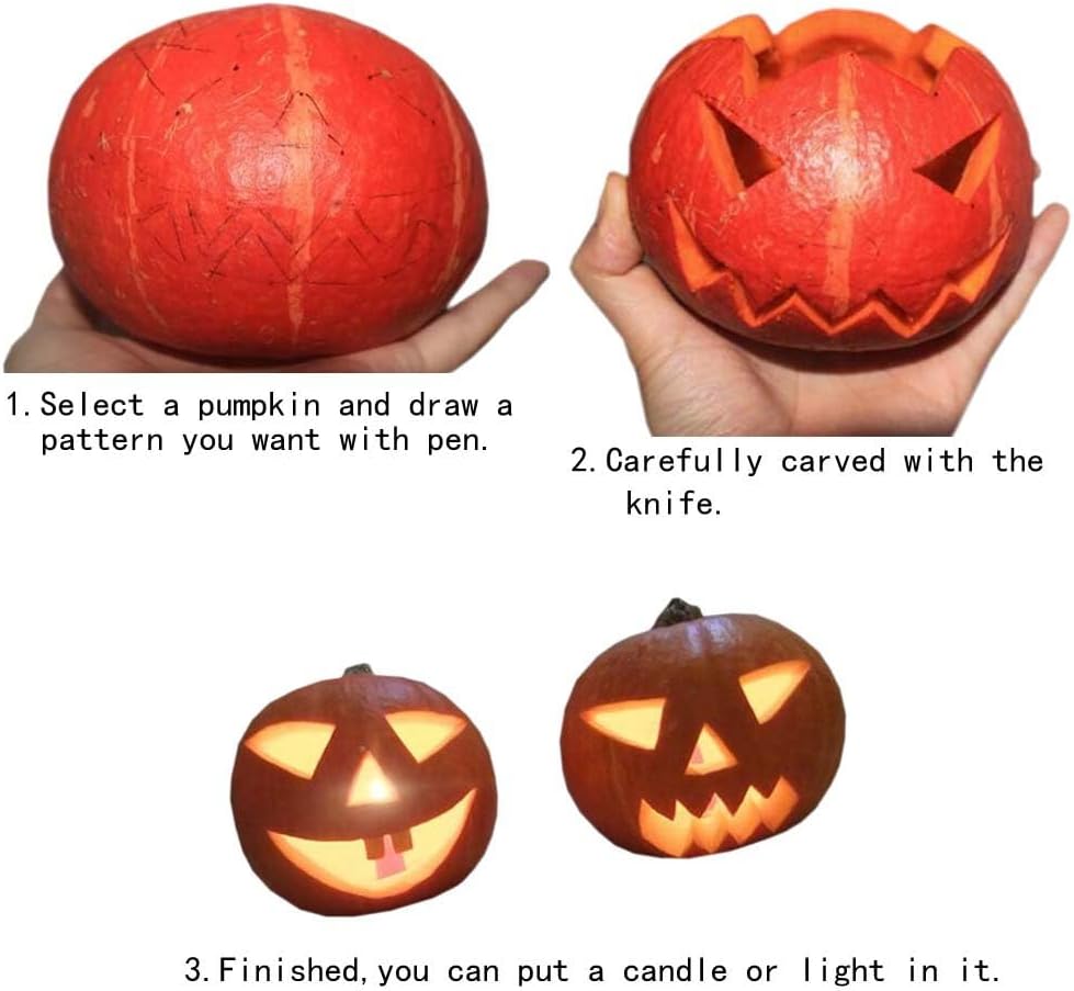 QHZHANG Kit de tallado de calabaza para niños pequeños Halloween linterna cara patrón herramientas (naranja)