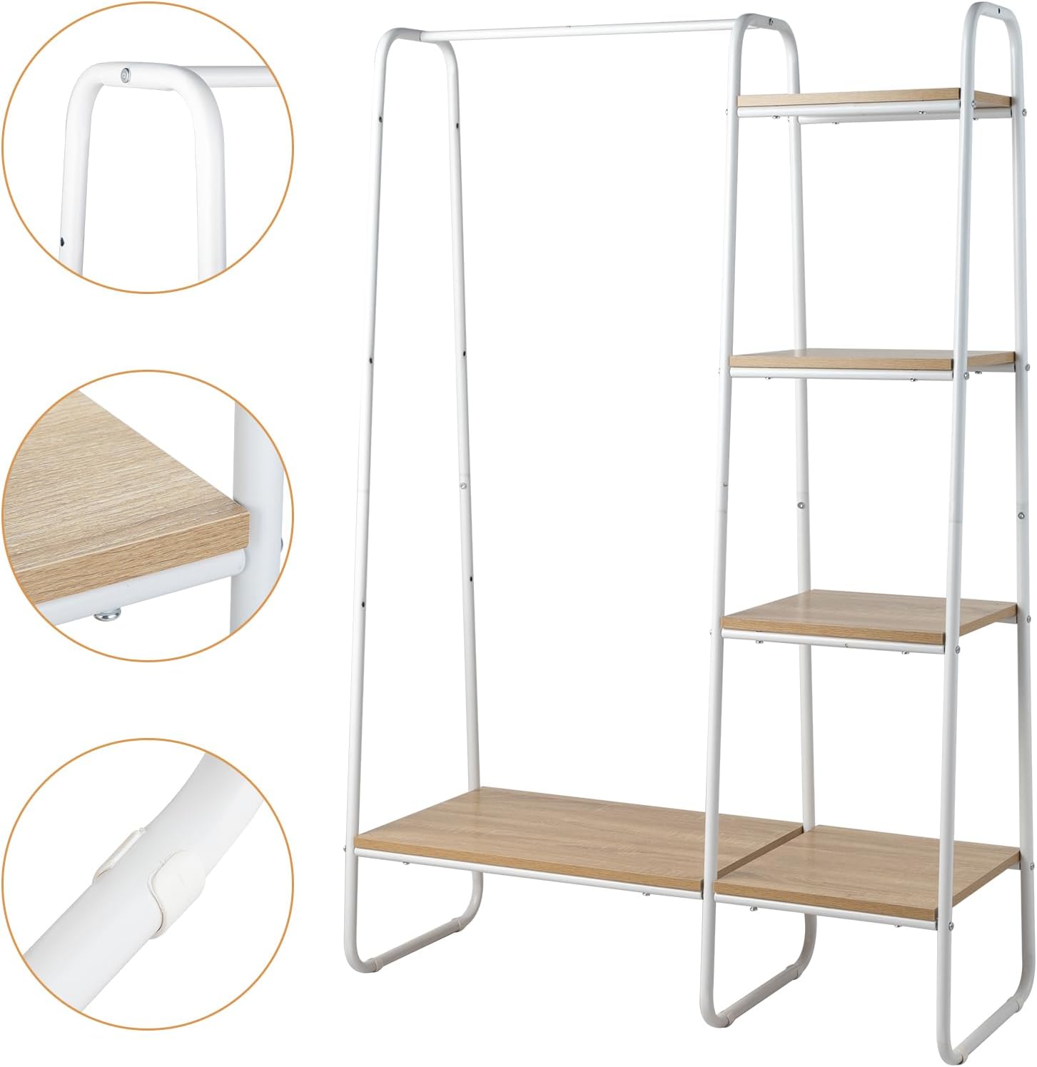 Perchero de ropa con estantes, estantes para colgar ropa, perchero de ropa resistente, perchero portátil con estantes, armario de pie (blanco)