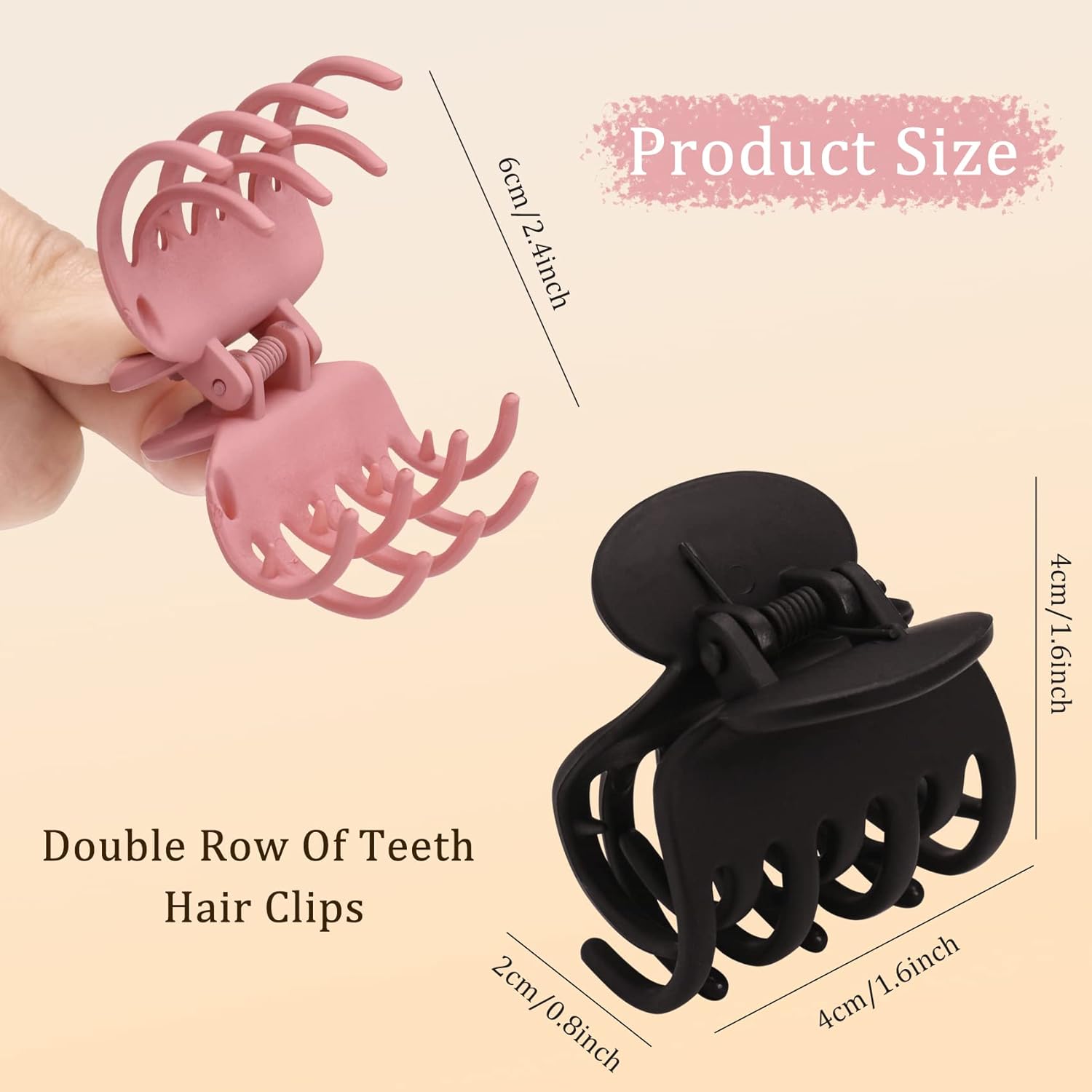 12 pinzas para el cabello de doble fila, pinzas de mandíbula medianas de 1.6 pulgadas, pinzas para el cabello de garra pequeña mate y brillante,