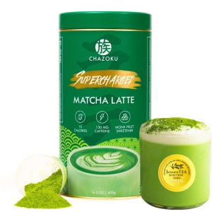 Chazoku Polvo de café con leche de matcha supercargado, auténtico origen japonés, matcha súper ceremonial, endulzado con fruta de monje (bolsa de 15 Chazoku Polvo de café con leche de matcha supercargado, auténtico origen japonés, matcha súper ceremonial, endulzado con fruta de monje (bolsa de 15