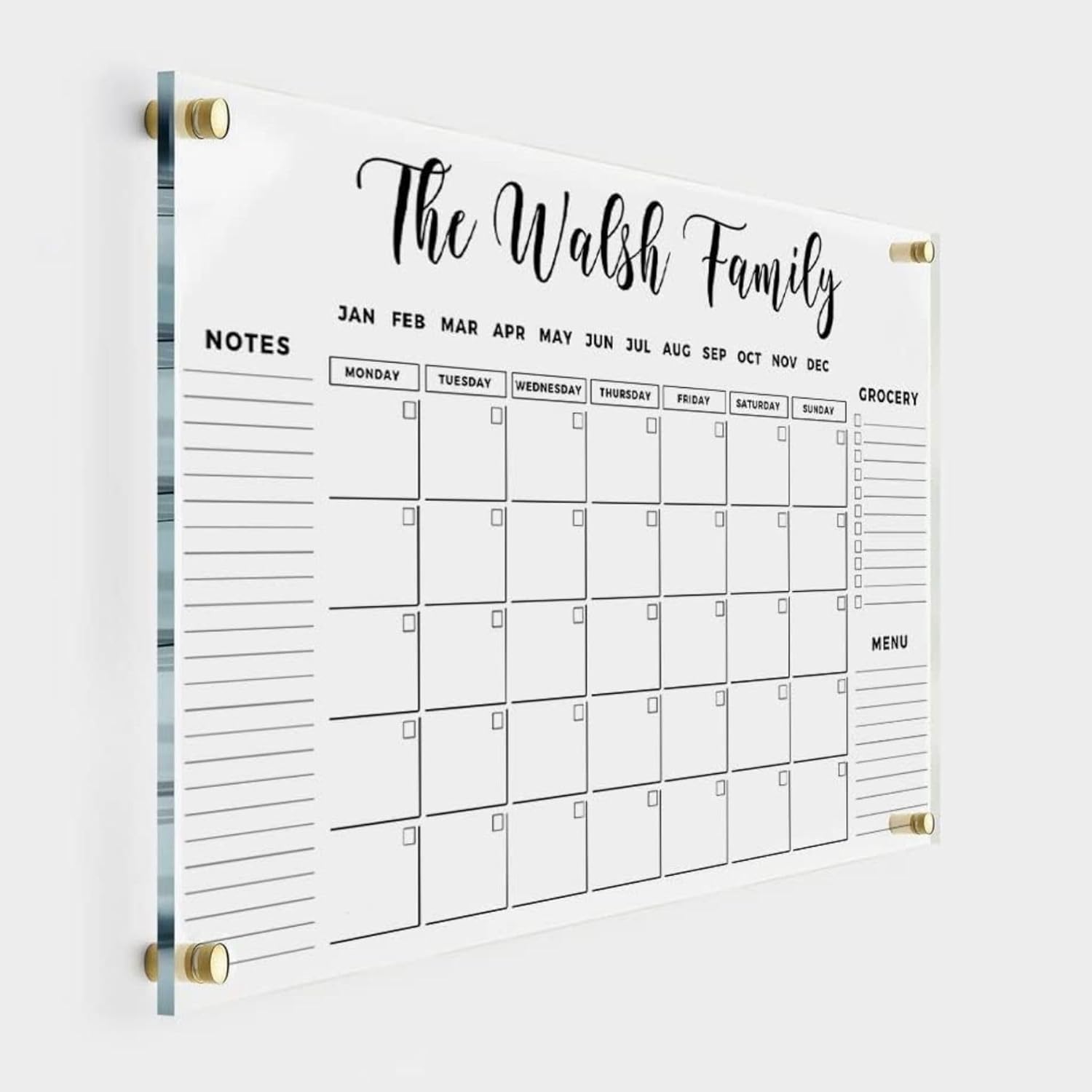 Large Personalized Acrylic Wall Calendar – Personalized Calendar 2024 Dry Erase Calendar Family Calendar Monthly and Weekly Board Family Planner
