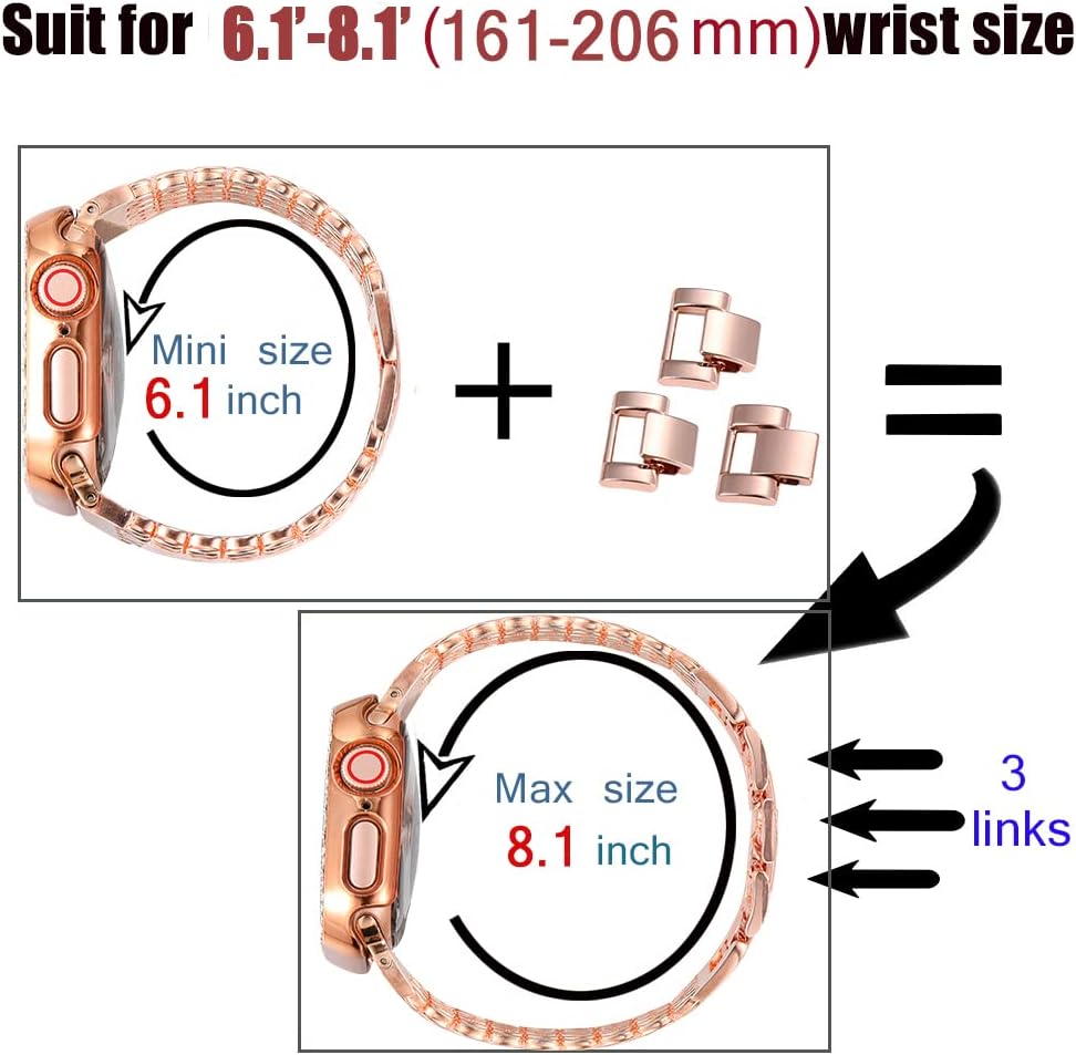 DZTXYP Correas de repuesto de metal con diamantes de imitación brillantes de circonita cúbica para Apple Watch de 1.496 pulgadas, 1.575 pulgadas,