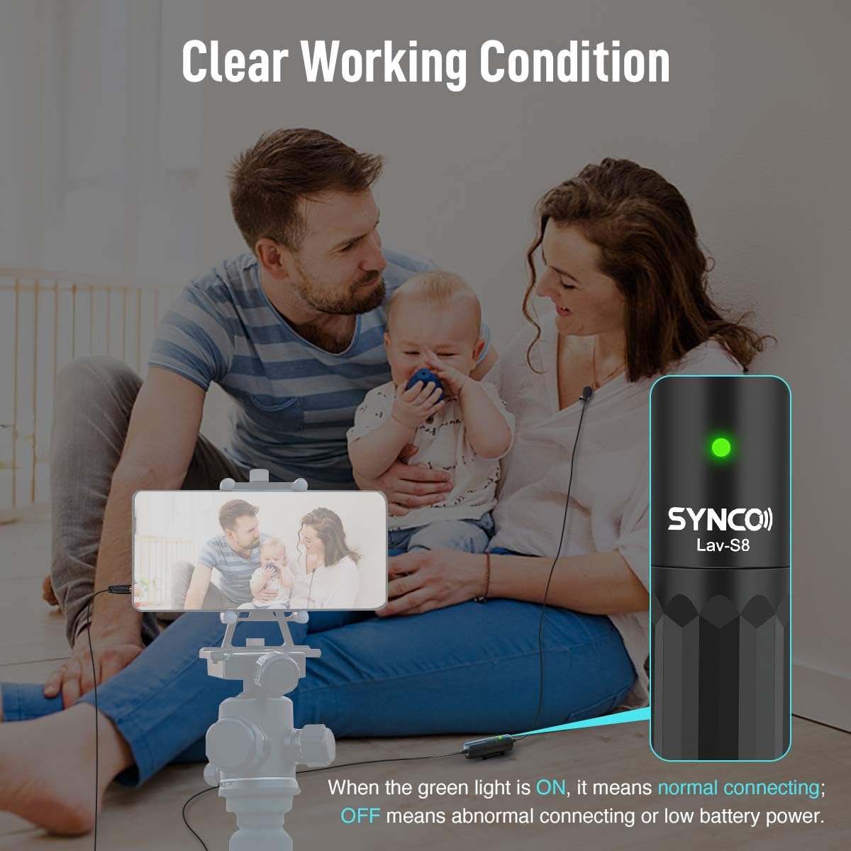 SYNCO Micrófono Lavalier para DSLR, Lav S8 Micrófono de solapa para iPhone Cámara PC Android Reducción de ruido Auto-Emparejamiento Omnidireccional