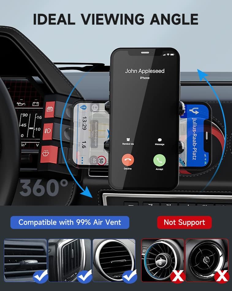 Soporte de teléfono 2 en 1 para espejo retrovisor de automóvil y ventilación de aire, fuerza de sujeción super, soporte universal giratorio y
