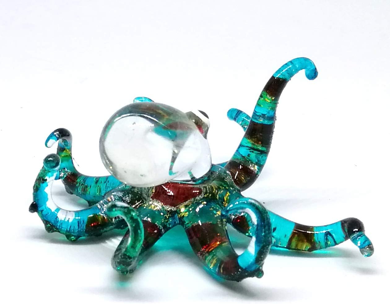 ZOOCRAFT Figura decorativa de cristal de pulpo de mar, decoración de regalo, en miniatura, soplado a mano, estilo costero azul, coleccionable para