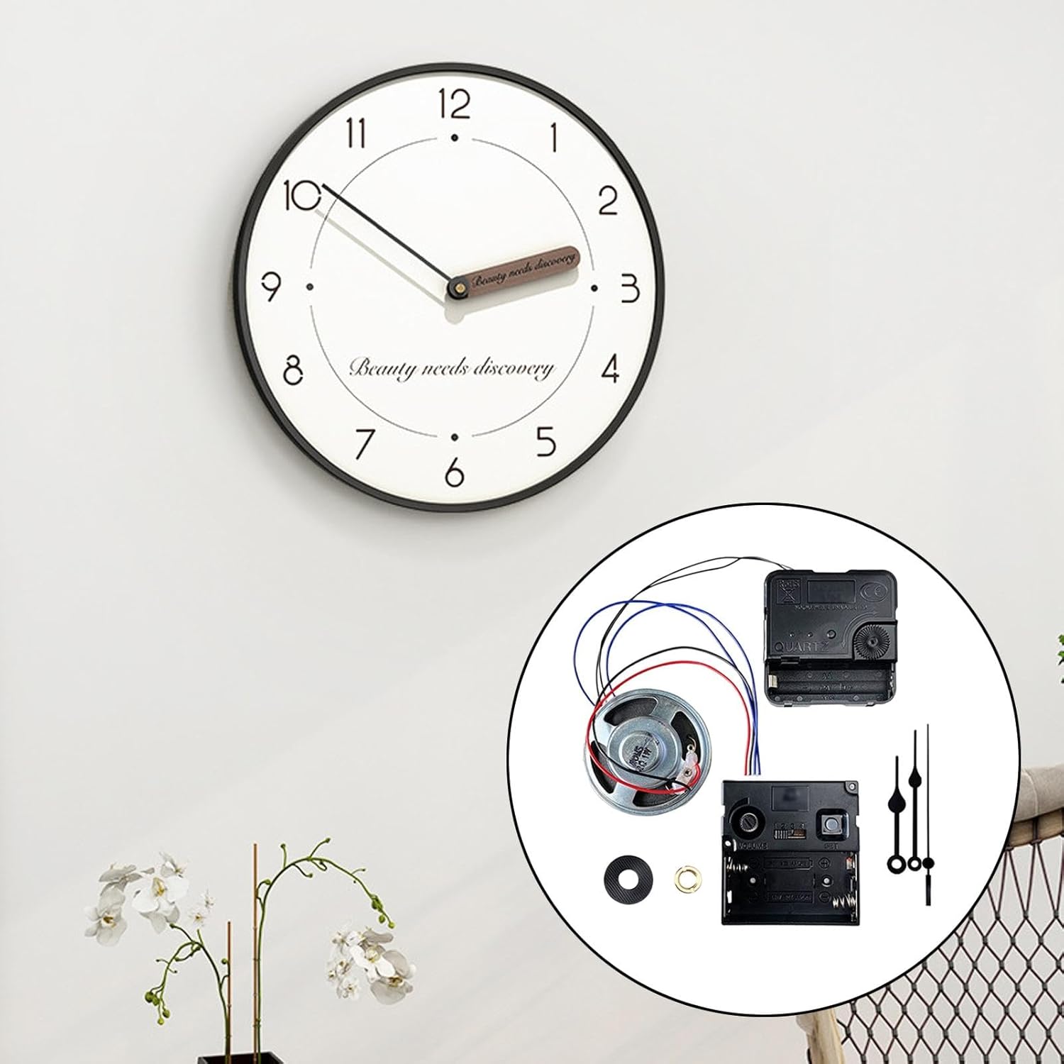 KLKCMS Mecanismo de movimiento de reloj de pared DIY con segundas manecillas de hora y minuto, piezas de repuesto para reloj de pared con campanilla