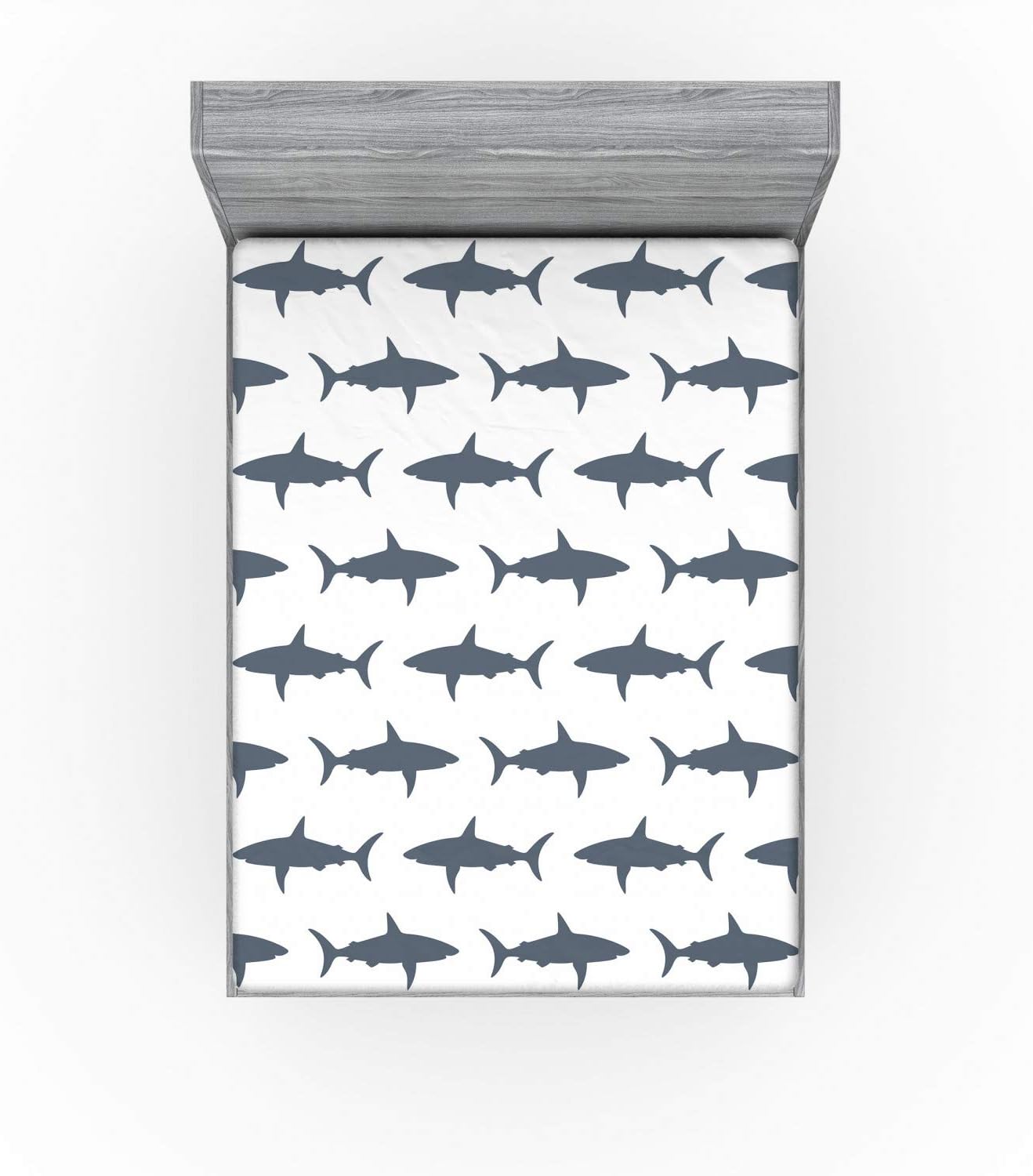Ambesonne Sábana bajera ajustable de animales marinos, tiburones que nadan con siluetas horizontales poderosas y peligrosas, funda de cama con