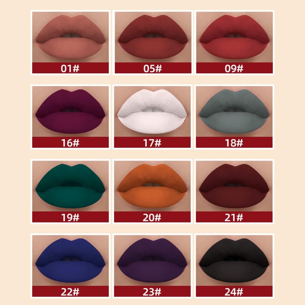 Juego de lápices labiales líquidos mate, kit de brillo labial de terciopelo de 12 colores, resistente al agua, larga duración, tinte de labios de
