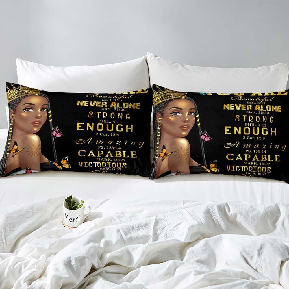 LUVIVIHOME Juego de ropa de cama de 3 piezas para niñas negras afroamericanas, funda de edredón matrimonial, funda de edredón mágica con purpurina