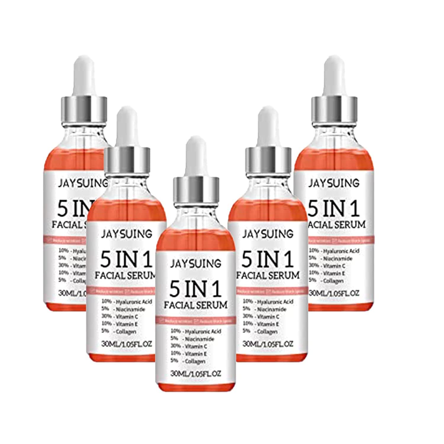 Suero facial 5 en 1, reduce las arrugas, suero corrector de manchas oscuras, suero facial con ácido hialurónico y niacinamida (2 unidades)