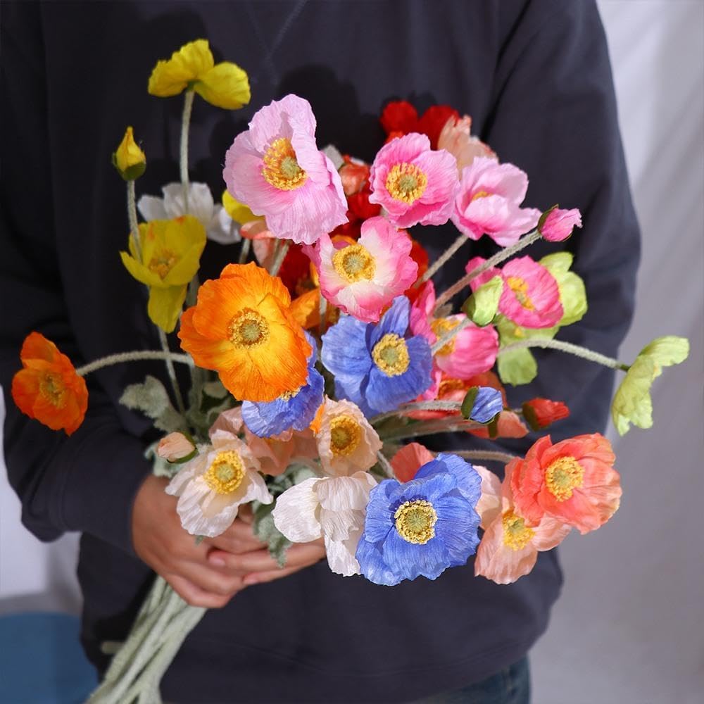 Flores artificiales de seda de amapola, arreglo floral de amapola artificial, flores de tallo largo de 22 pulgadas para decoración de boda, hogar,