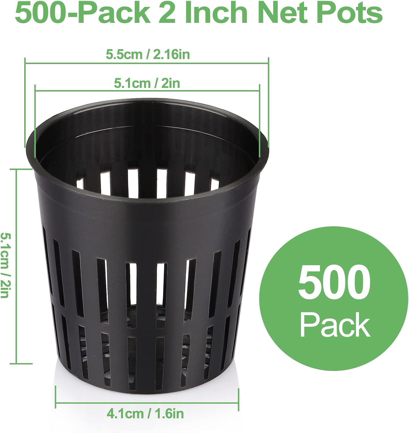 Paquete de 500 macetas de red hidropónica de 2 pulgadas, copas de red de malla ranurada para sistema de cultivo de plantas, cestas de riego