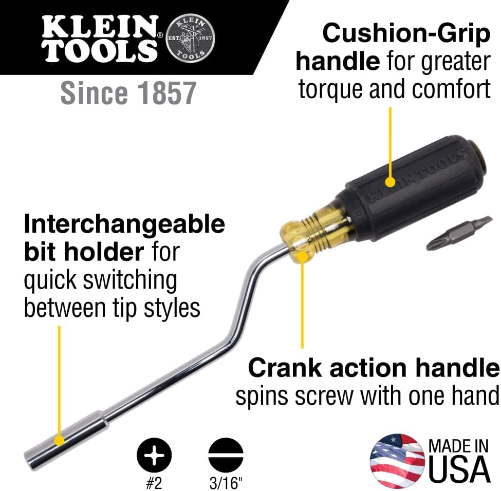 Klein Tools 67100 Juego de destornilladores múltiples, fabricado en Estados Unidos, destornillador Rapi-Driv intercambiable 2 en 1 con Phillips y