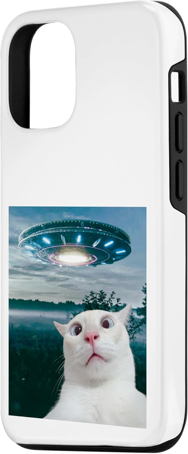 iPhone 14 Pro Funny selfie Cat With Alien UFO Funny Cats Lover Case