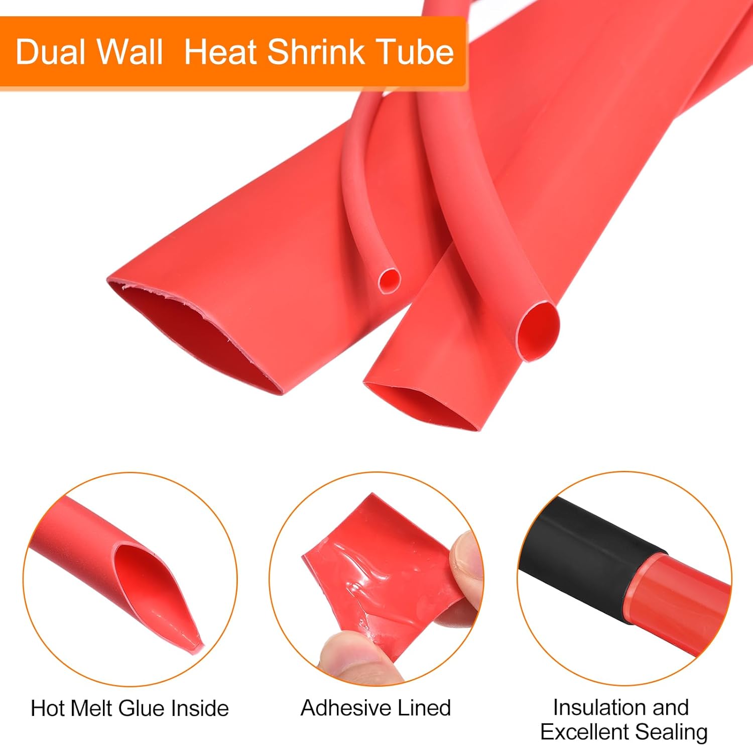 MECCANIXITY Tubo termorretráctil, relación 31, 316 pulgadas de diámetro, 50 pies, tubo termorretráctil de doble pared, impermeable, sellado, rojo