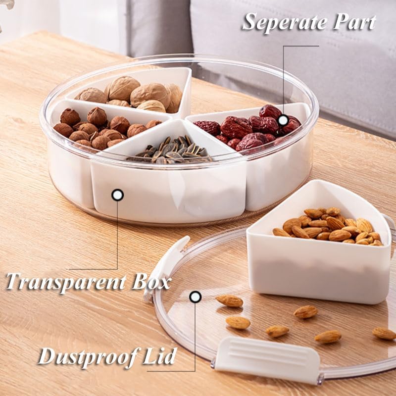 Lumista Bandeja dividida para servir con tapa, 4 compartimentos para almacenamiento de alimentos, bandeja de servicio de picnic para el hogar,