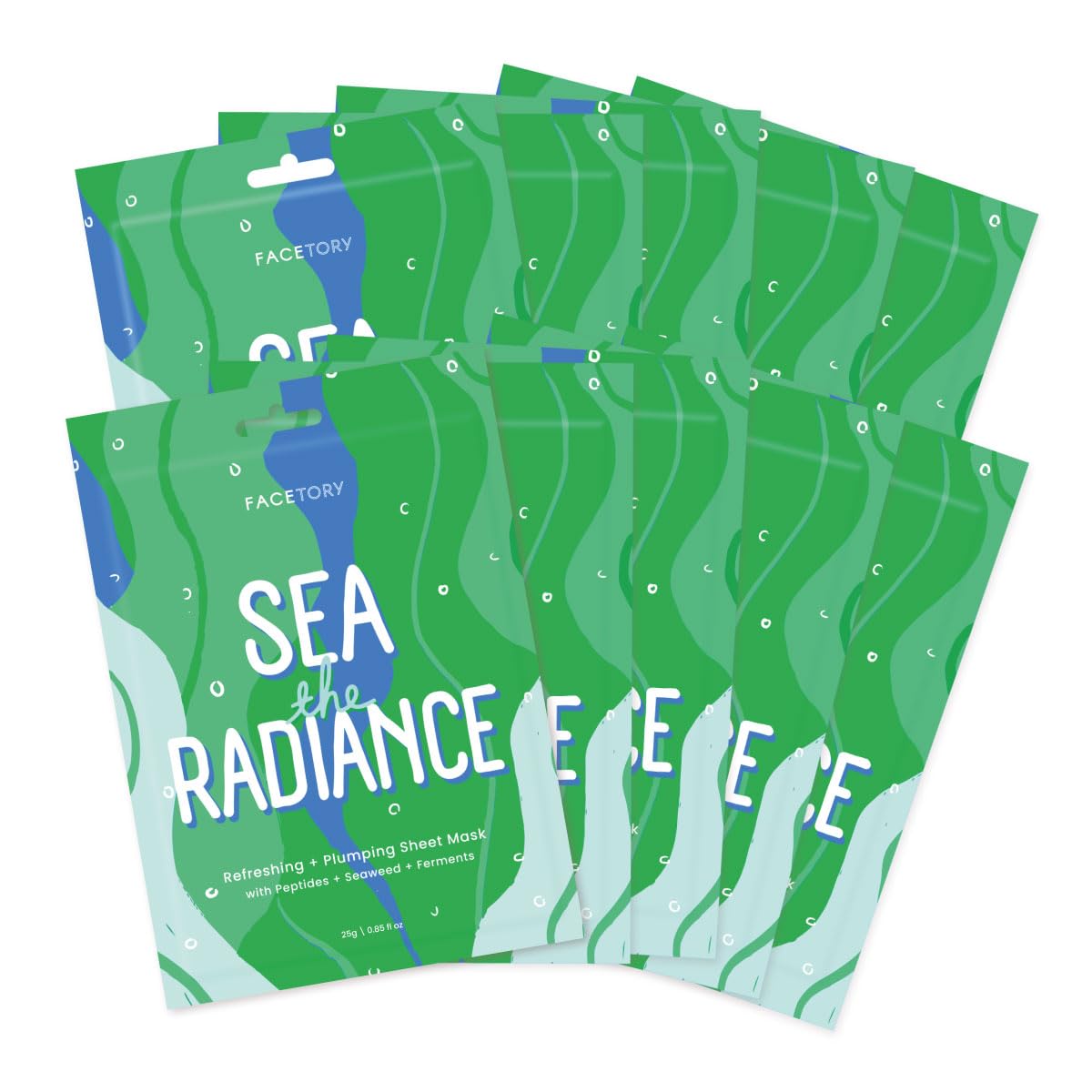 FACETORY Sea the Radiance – Mascarilla refrescante y regeneradora con péptidos, algas marinas, fermentos, mascarilla facial hidratante y calmante