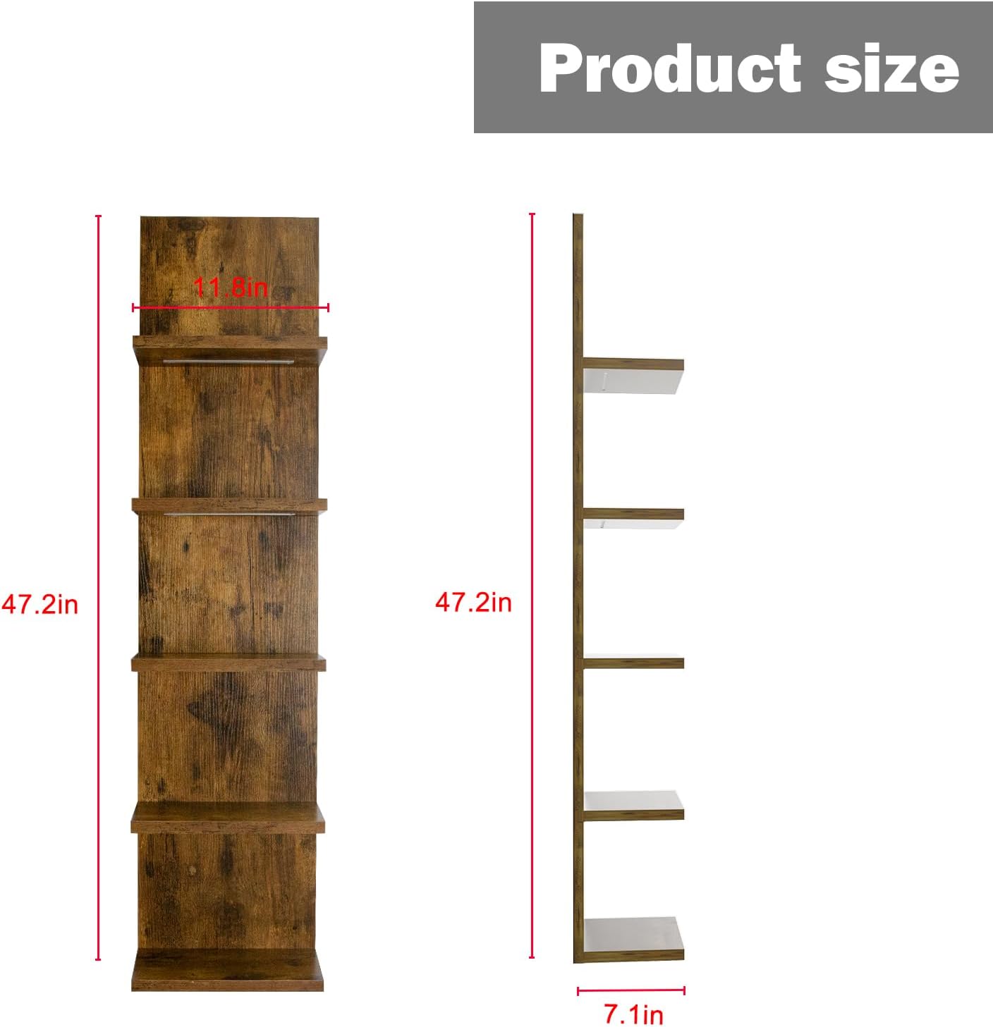 Estantes de pared de 5 niveles con luz LED, estante de columna vertical, almacenamiento flotante, organizador de decoración del hogar, estante de