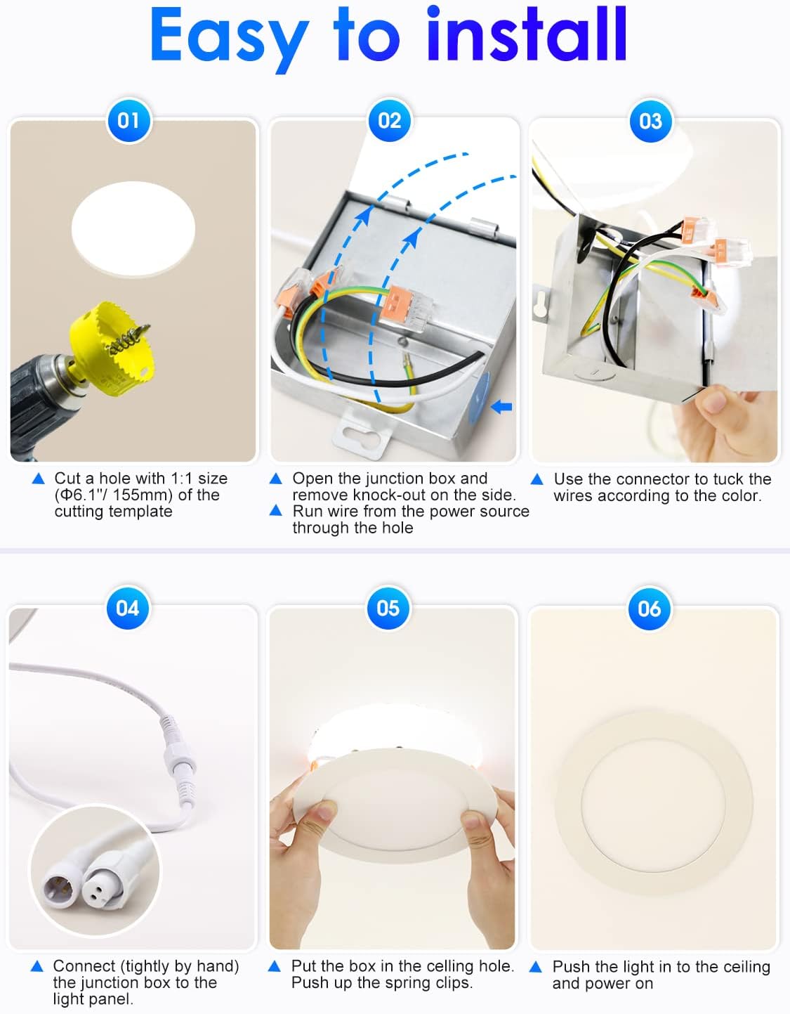Energetic – Paquete de 12 luces LED empotrables delgadas de 6 pulgadas con caja de conexiones, 900 lúmenes, luz descendente blanca cálida de 3000 K,