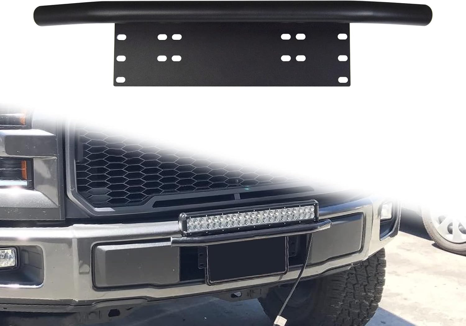 RIGODON 23 Inch Universal Bull Bar Black Light Bar Front Bumper License Plate Mount Bracket Holder for Offroad Running LED Light Bar LED Work Light
