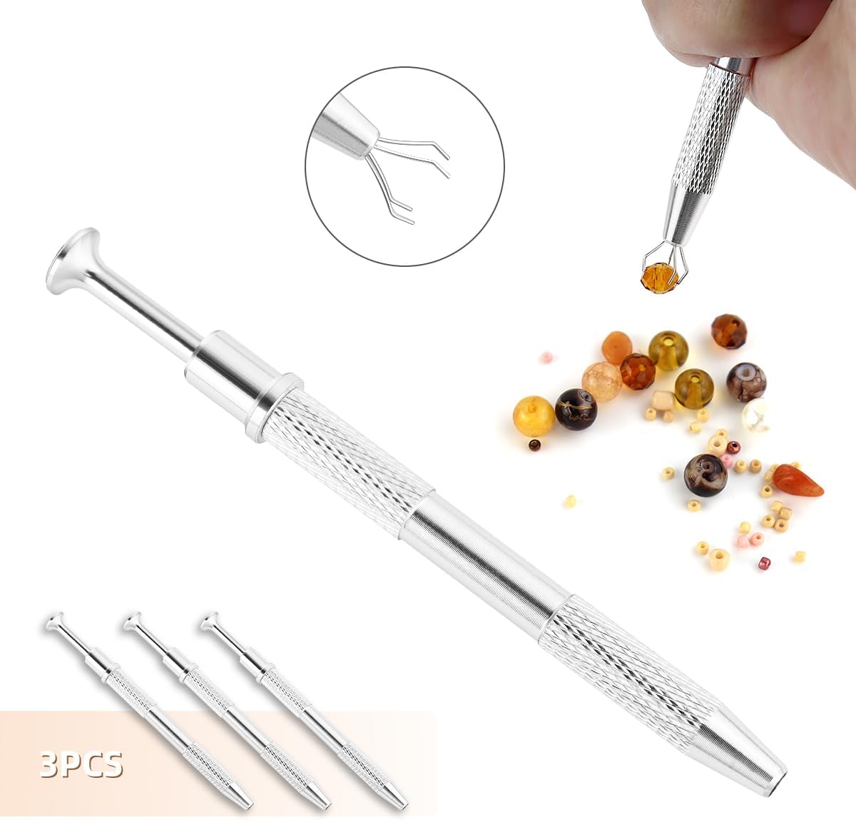 Paquete de 3 herramientas de recogida de 4 garras de joyero, 4 puntas, pinzas de garra de diamante, púas de chip BGA para recolección de piezas
