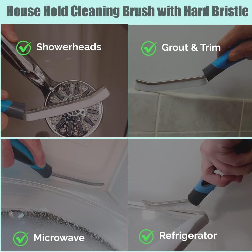 Cepillo limpiador de lechada con mango duro, cerdas rígidas en ángulo para duchas, bañeras, cocinas, multisuperficie, herramienta de limpieza para