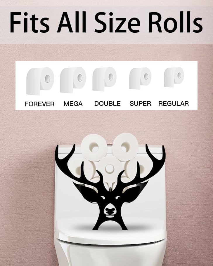 Antler – Soporte para rollo de papel higiénico de animales, soporte de metal negro para 8 rollos, estante de almacenamiento de rollos de papel,