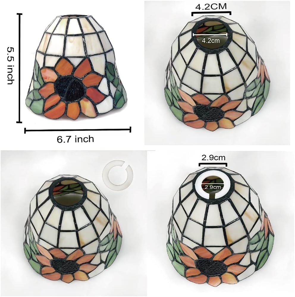 HUIMEIJU Pantalla de cristal de Tiffany, pantalla de girasol de vidrieras (color naranja) (1PCS)