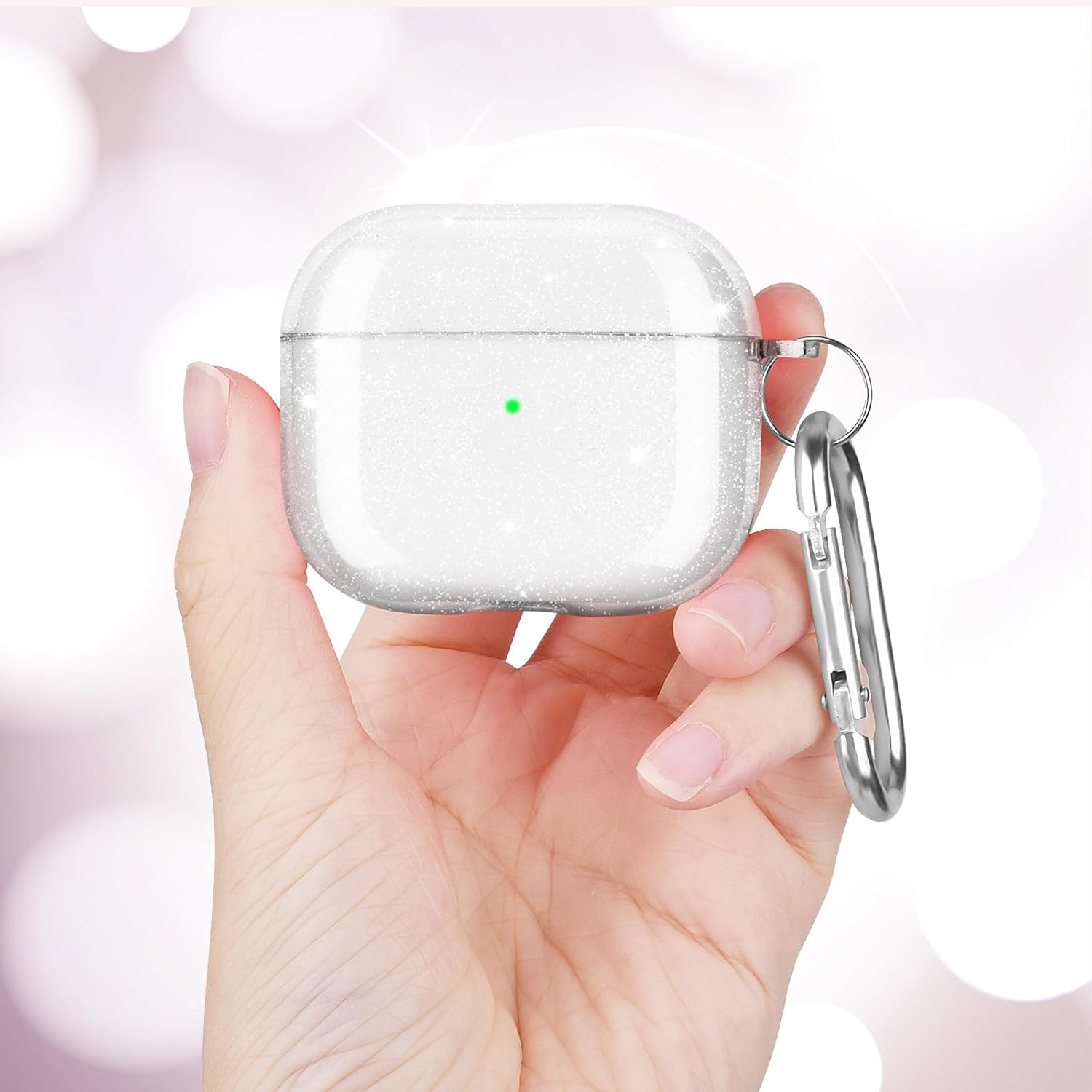 AIRSPO Funda para Airpods de 3 generación, funda para AirPods 3 con kit de limpieza, funda protectora de TPU transparente con purpurina para Apple