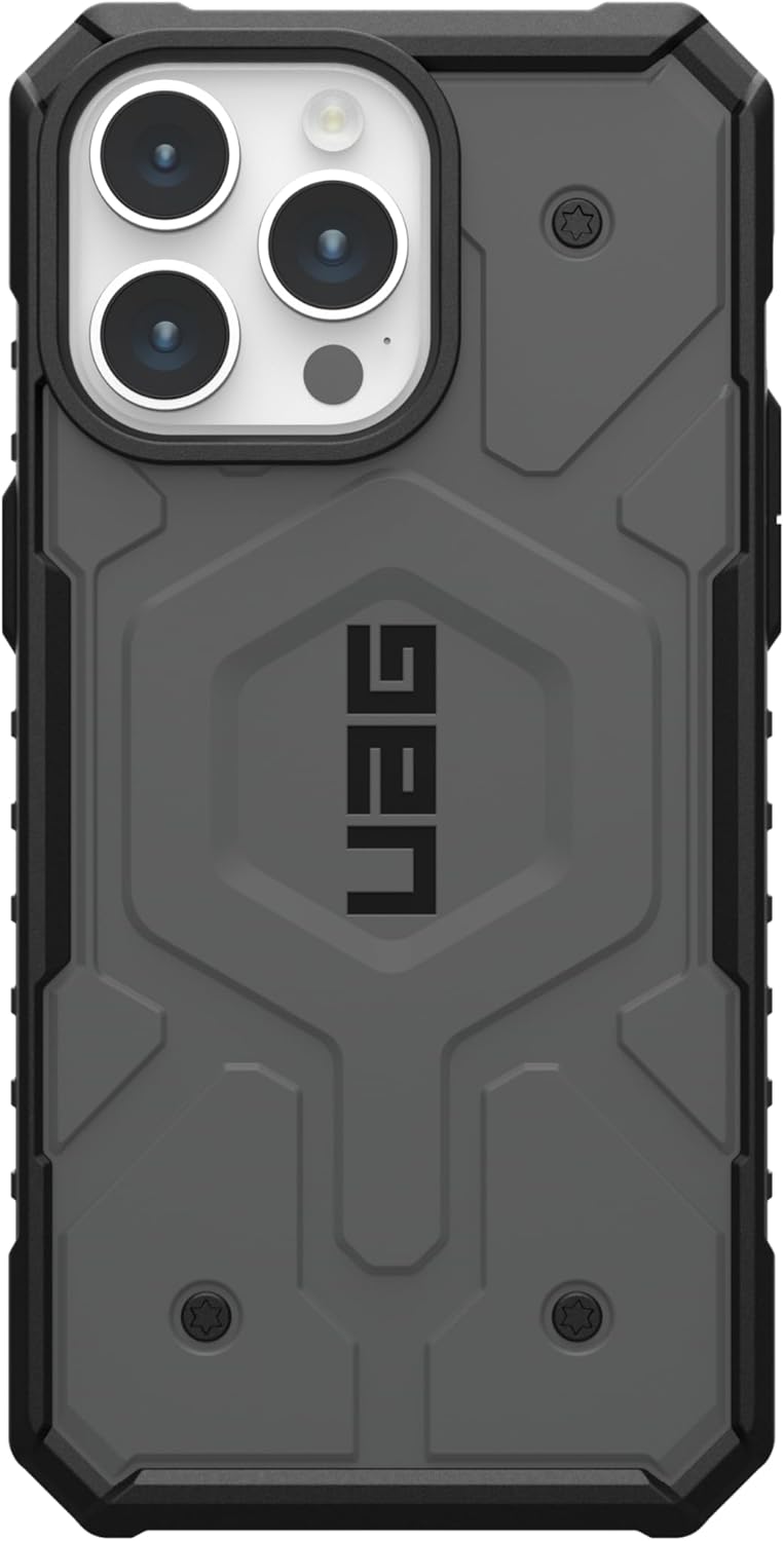 URBAN ARMOR GEAR UAG – Funda compatible con iPhone 15 Pro Max de 6.7 pulgadas, Pathfinder plateado con imán integrado compatible con carga MagSafe,