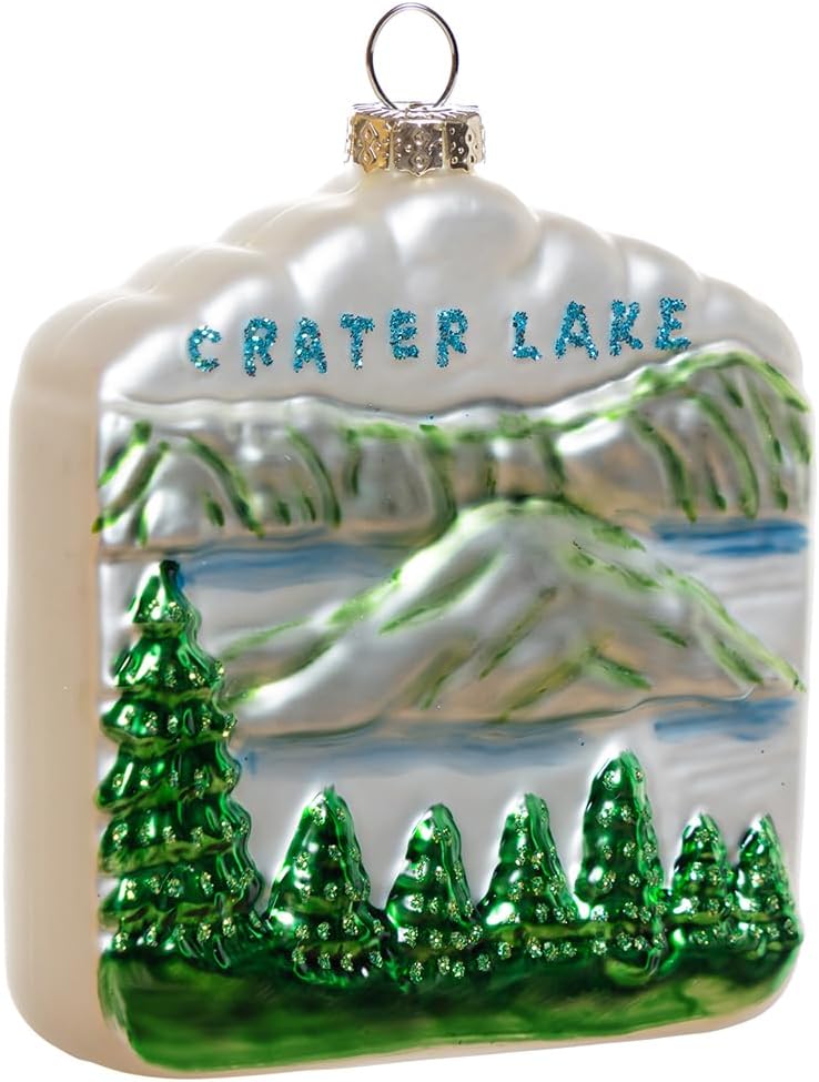 Adorno de Navidad del Parque Nacional del Lago del Cráter de Oregón de vidrio