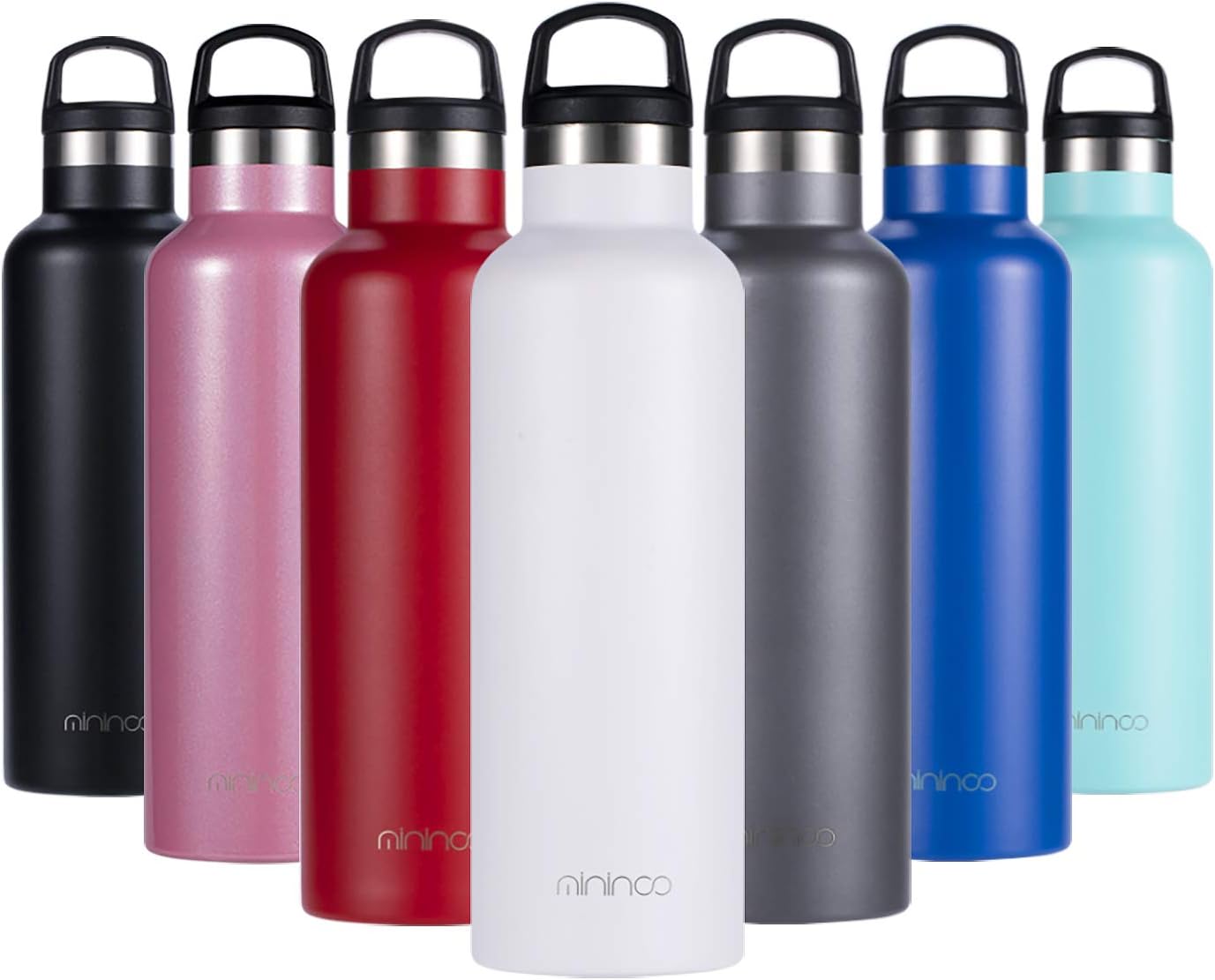 Botella de agua aislada de acero inoxidable con aislamiento al vacío de doble pared, botella de agua con tapa de asa