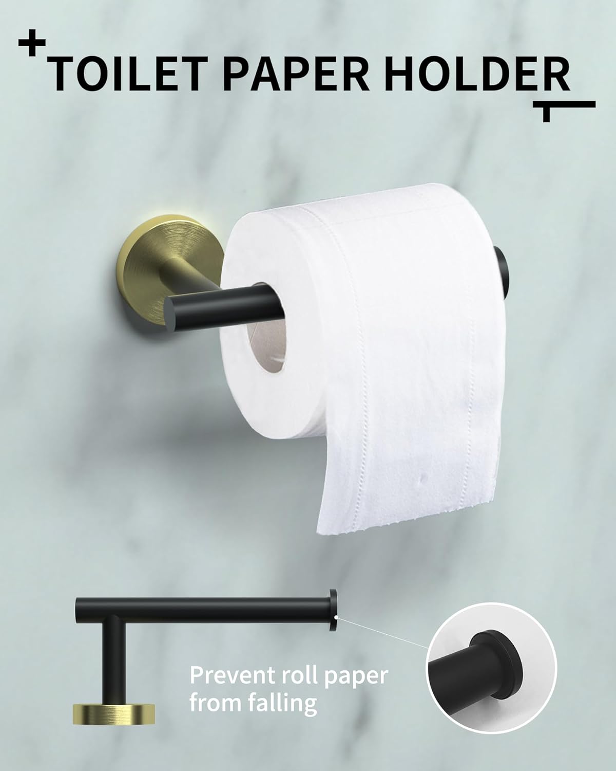 Juego de toallas de baño, juego de accesorios de baño negro y dorado, 12 piezas de accesorios de baño de acero inoxidable, incluye 2 toalleros de 16