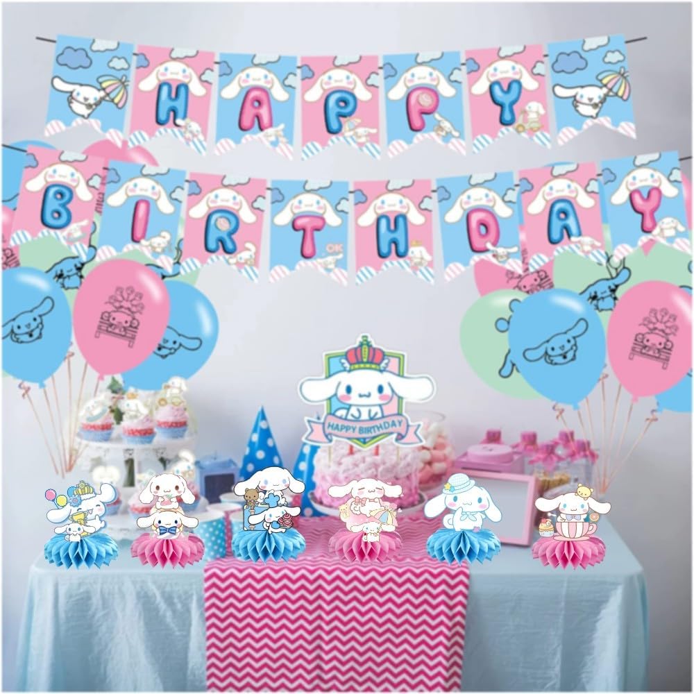 6 piezas de centro de mesa de panal de abeja Cinnamoroll, suministros de fiesta temática de Cinnamoroll, decoraciones de escritorio para fiesta de