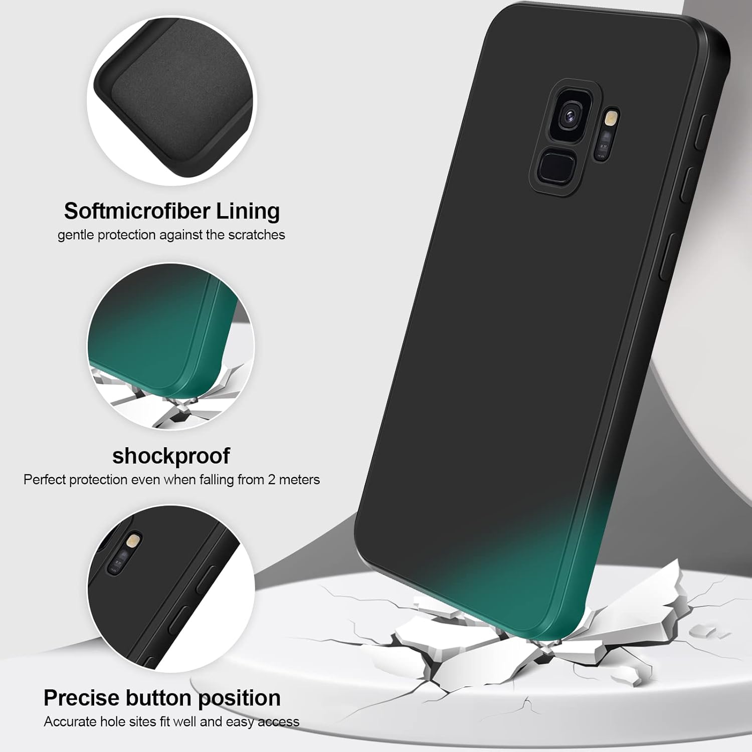 Funda de silicona compatible con Samsung Galaxy S9, funda de cuerpo completo sedoso suave al tacto con protección de cámara, funda a prueba de