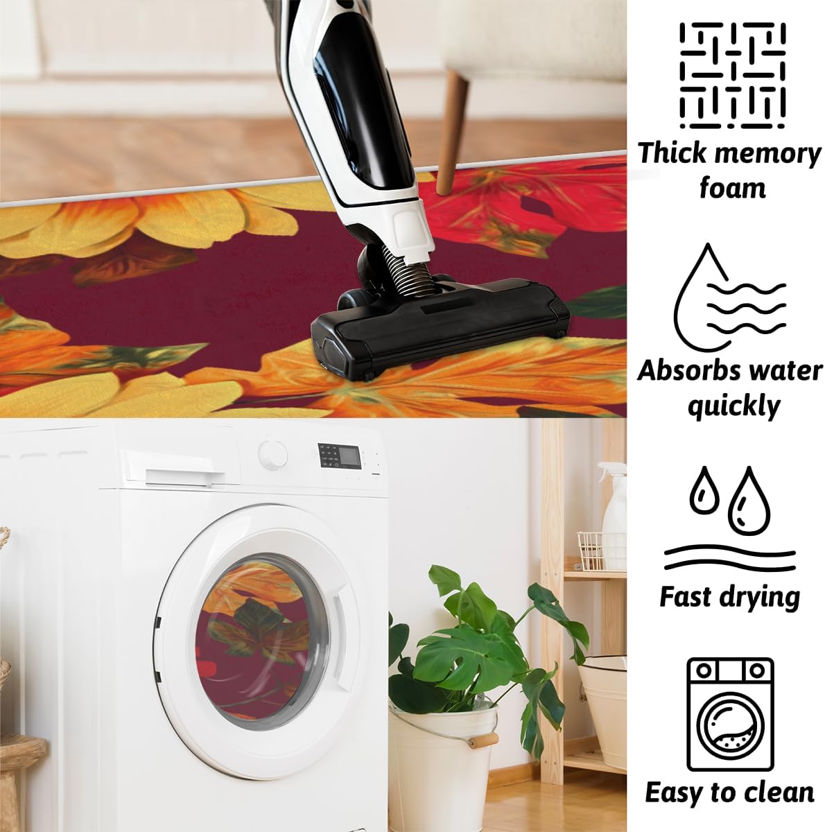 cfpolar Fall Maples Sunflower Bathroom Rugs Non-Slip Bath Rug Microfiber Bath Mat Absorbent Kitchen Mats and Rugs Machine Washable Oval Plush Floor