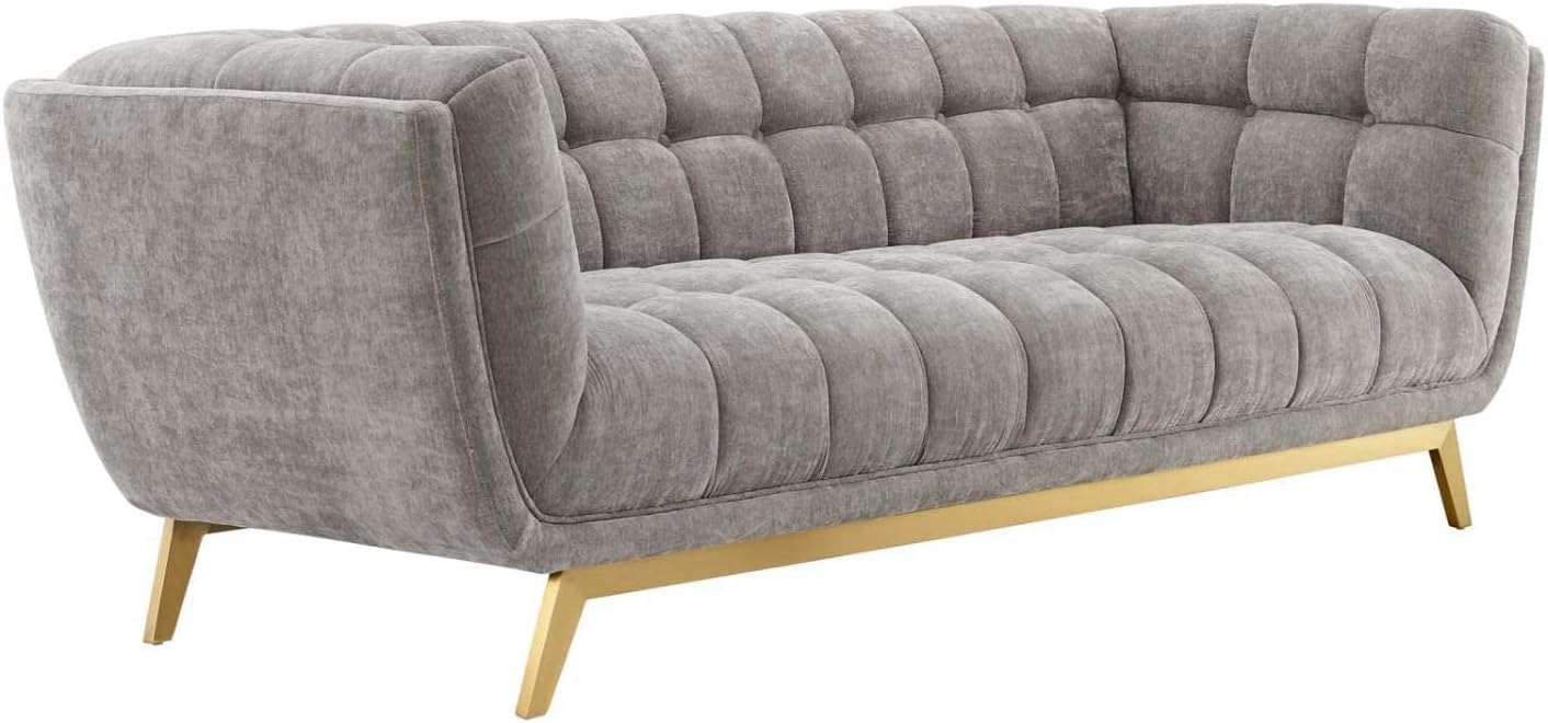 Modway Bestow – Sofá capitoné de terciopelo de rendimiento, gris claro